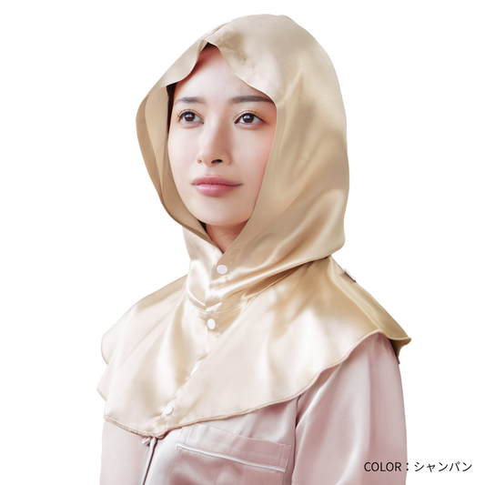 ［Utukky］シルク100％ ナイトキャップ フーディタイプ｜寝ながらヘアケア