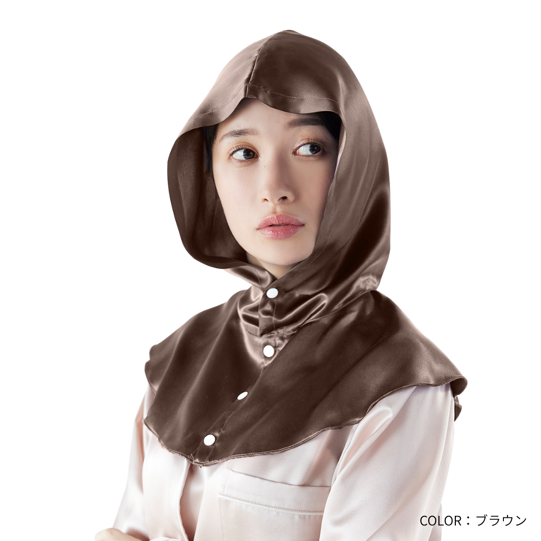 ［Utukky］シルク100％ ナイトキャップ フーディタイプ｜寝ながらヘアケア