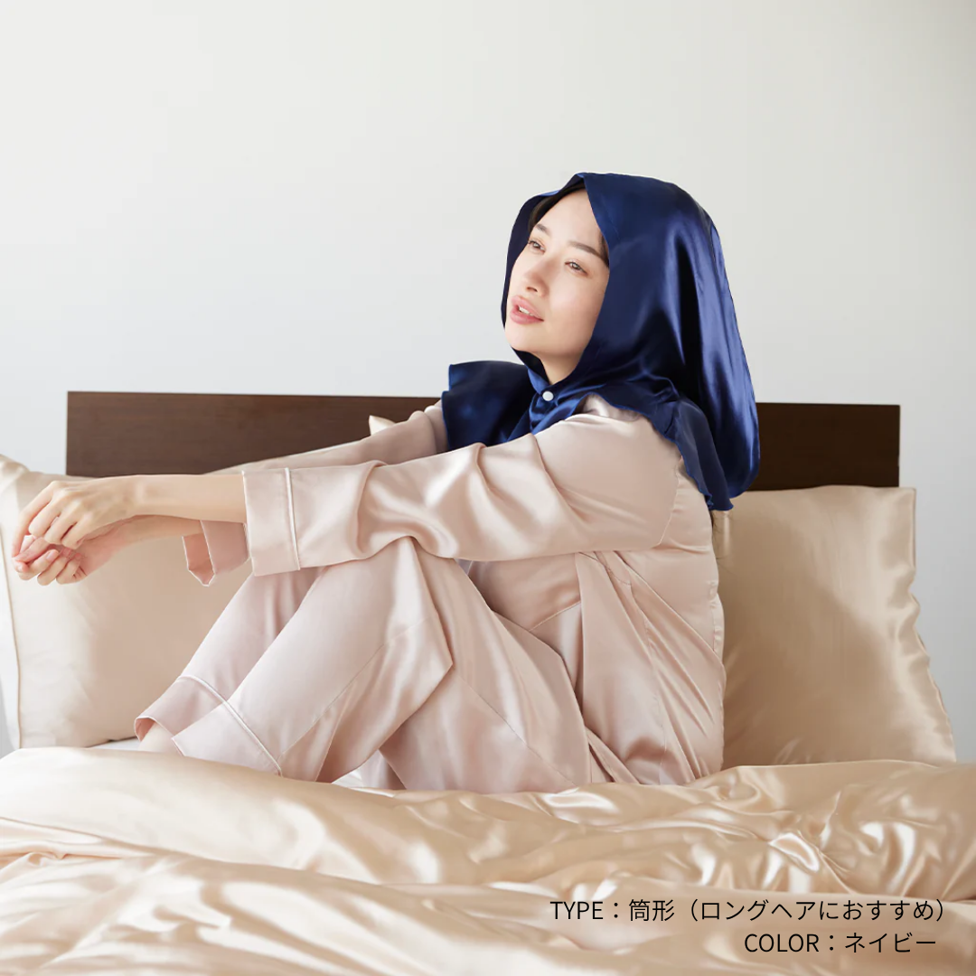［Utukky］シルク100％ ナイトキャップ フーディタイプ｜寝ながらヘアケア